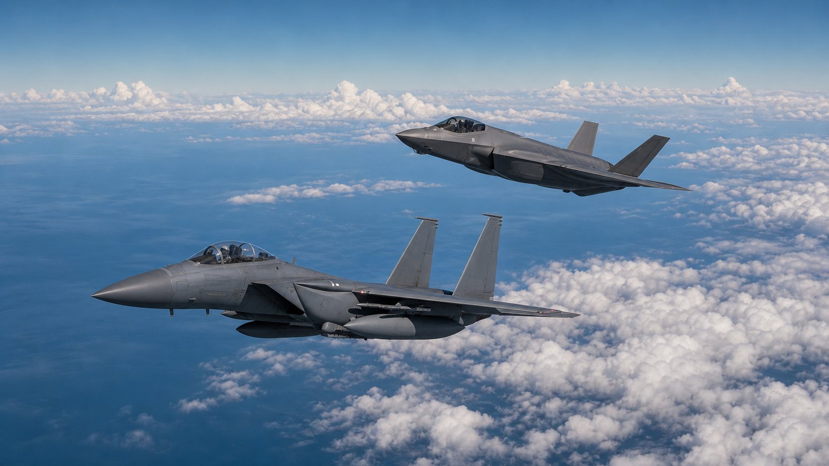 F-15JとF-35の連携をイメージした編隊飛行