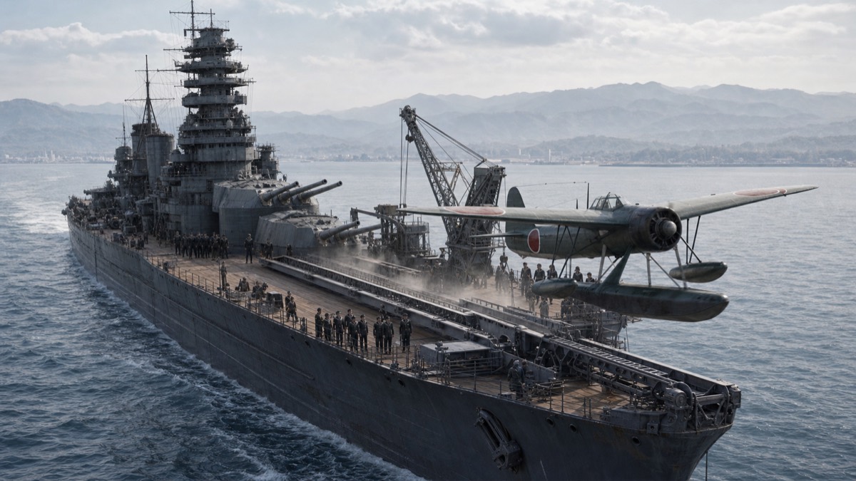 伊勢型航空戦艦から瑞雲を射出するイメージ