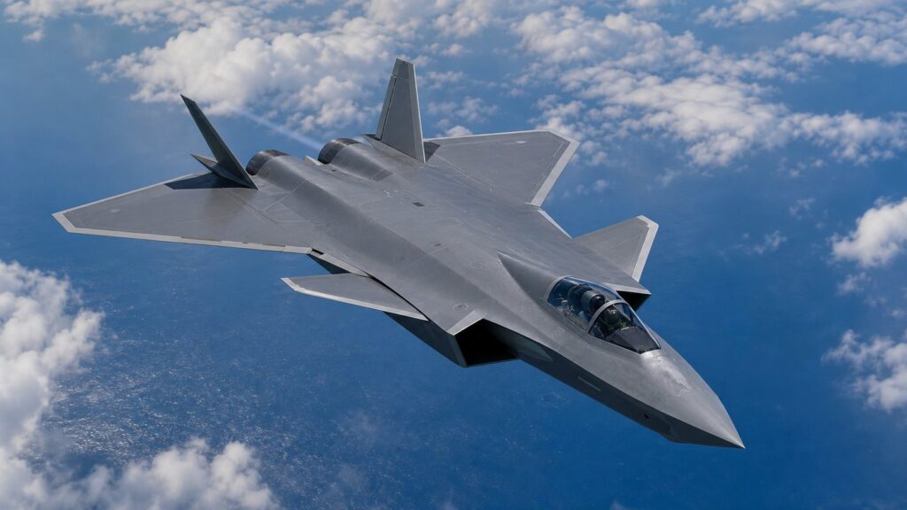 J-20をイメージした大型ステルス戦闘機の飛行写真