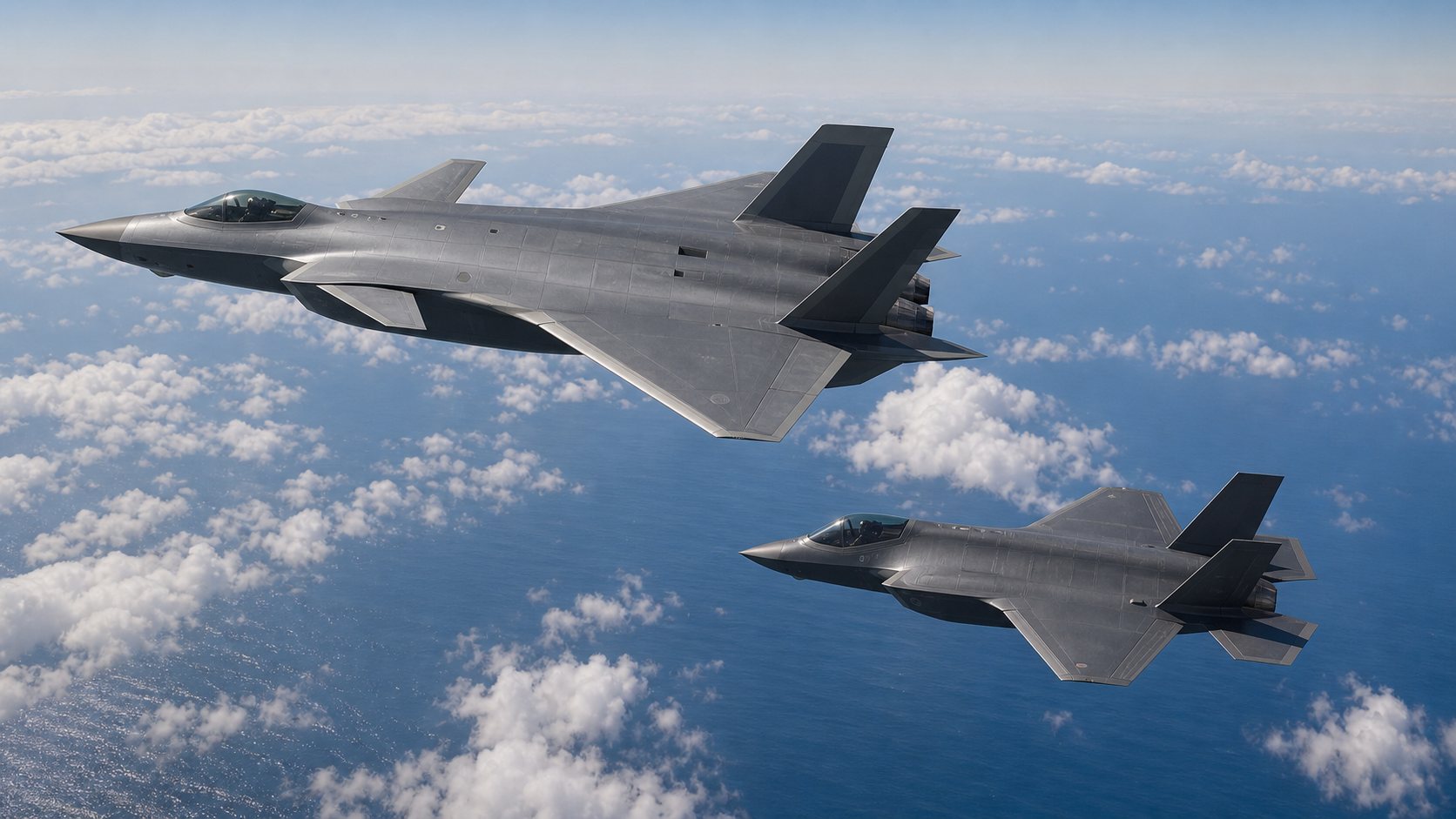 J-20とF-35の違いをイメージした比較飛行