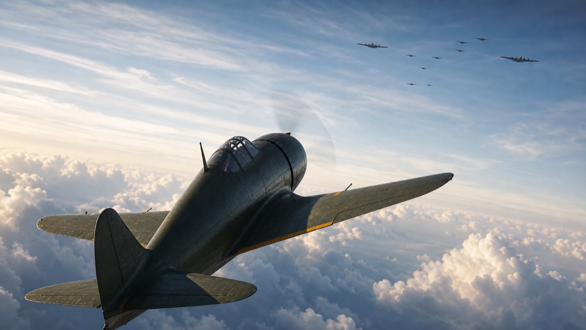 雷電がB-29迎撃に上昇するイメージ