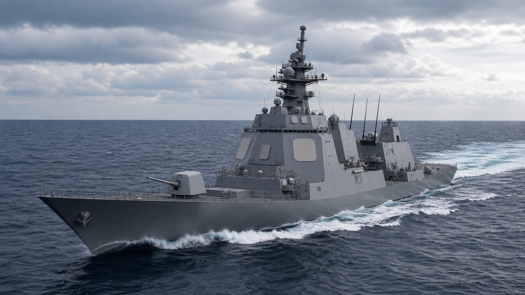日本のイージス艦をイメージした護衛艦の航行写真