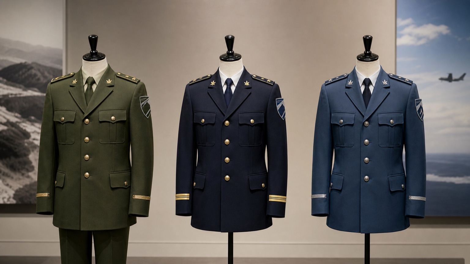 陸海空自衛隊の制服と階級章の違いを示すイメージ