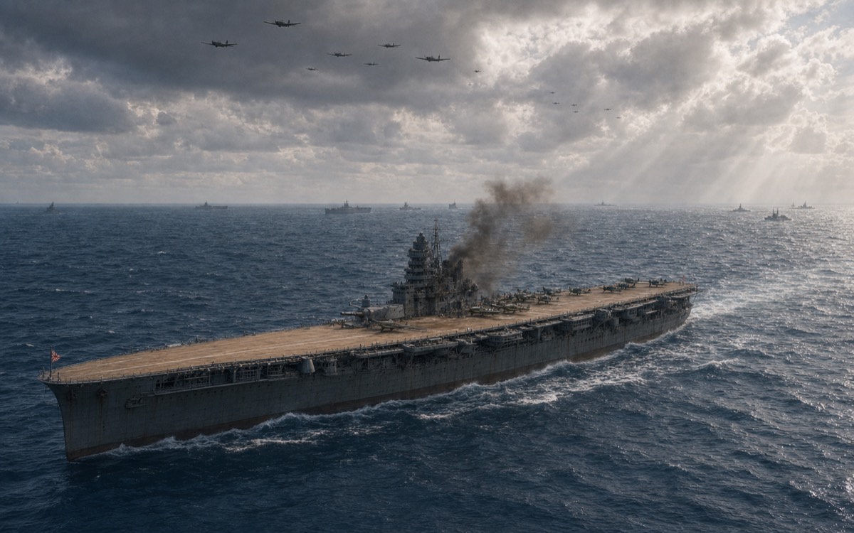 ミッドウェー海戦で攻撃を受ける空母加賀のイメージ