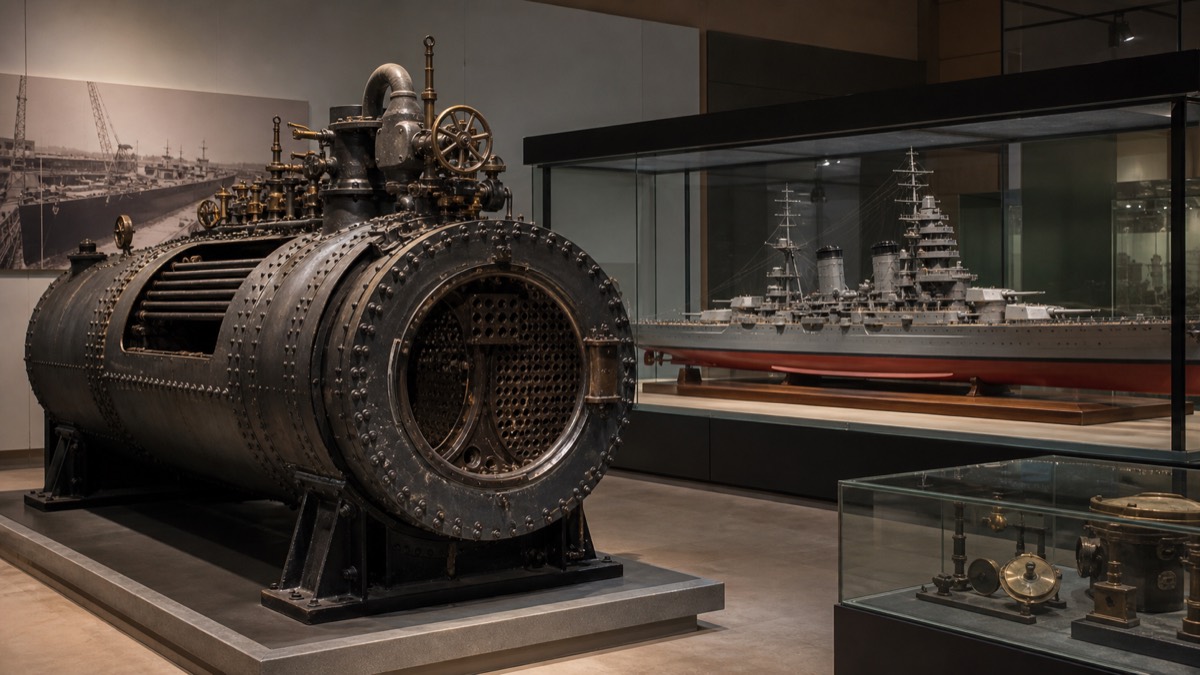 戦艦金剛のボイラーと艦船模型展示のイメージ