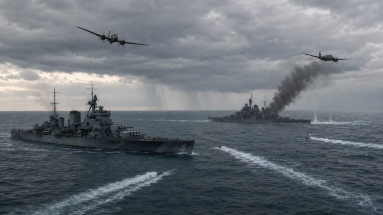 マレー沖海戦で航空攻撃を受ける英艦隊