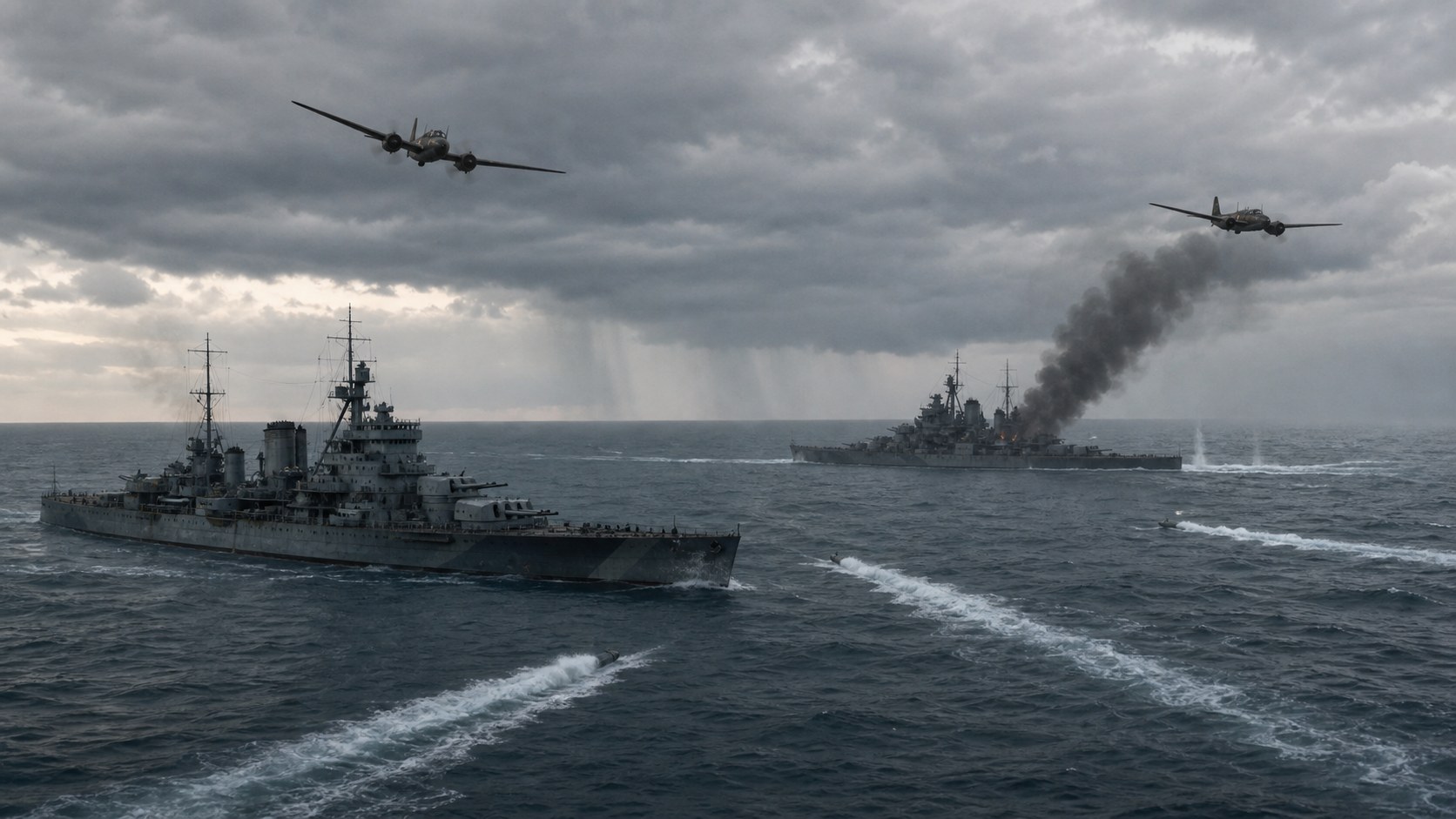 マレー沖海戦で航空攻撃を受ける英艦隊