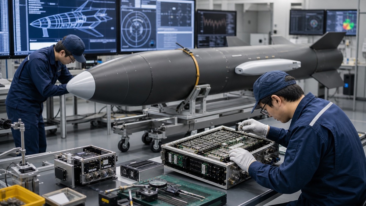 三菱重工のミサイル誘導武器と電子機器開発をイメージした画像
