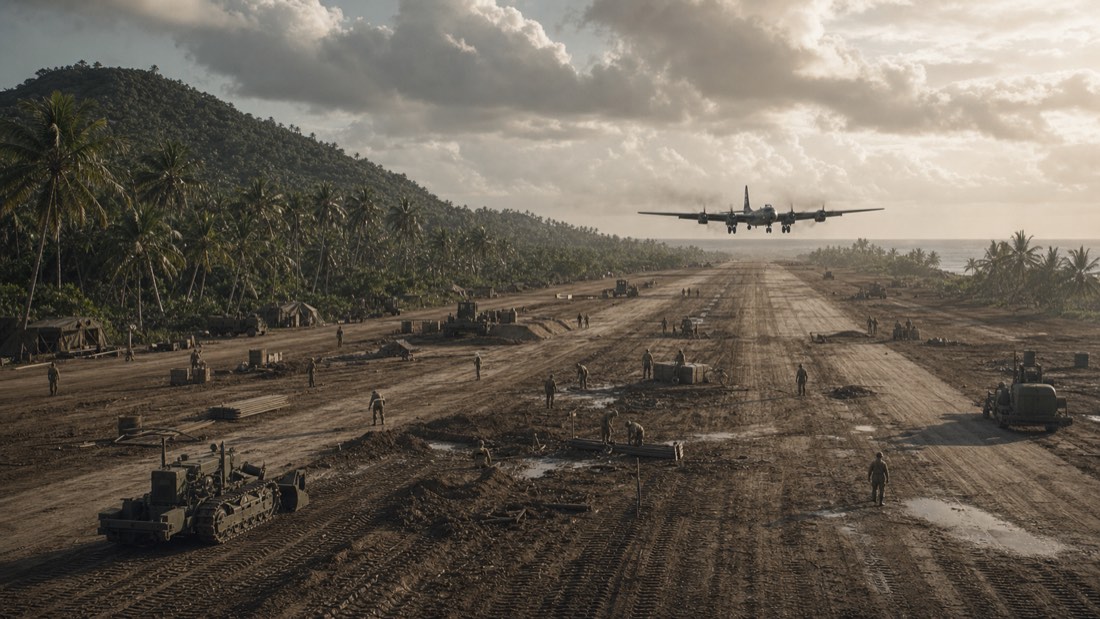 サイパン島のアスリート飛行場とB-29のイメージ