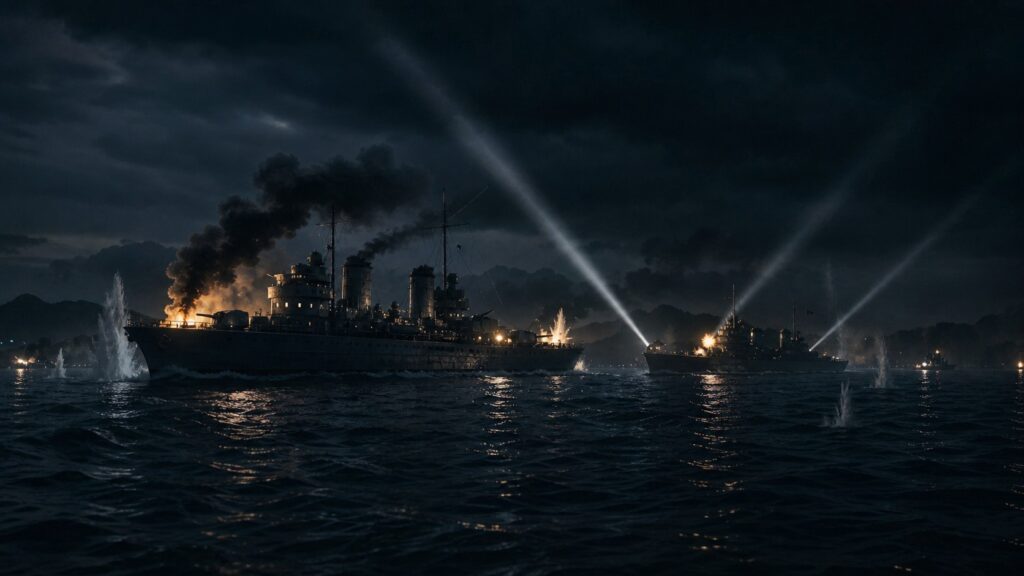 第一次ソロモン海戦で夜戦を行う巡洋艦部隊