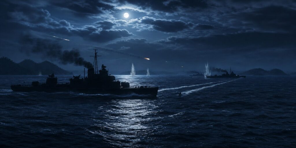 ソロモン海域の夜戦を想起させる駆逐艦戦のイメージ