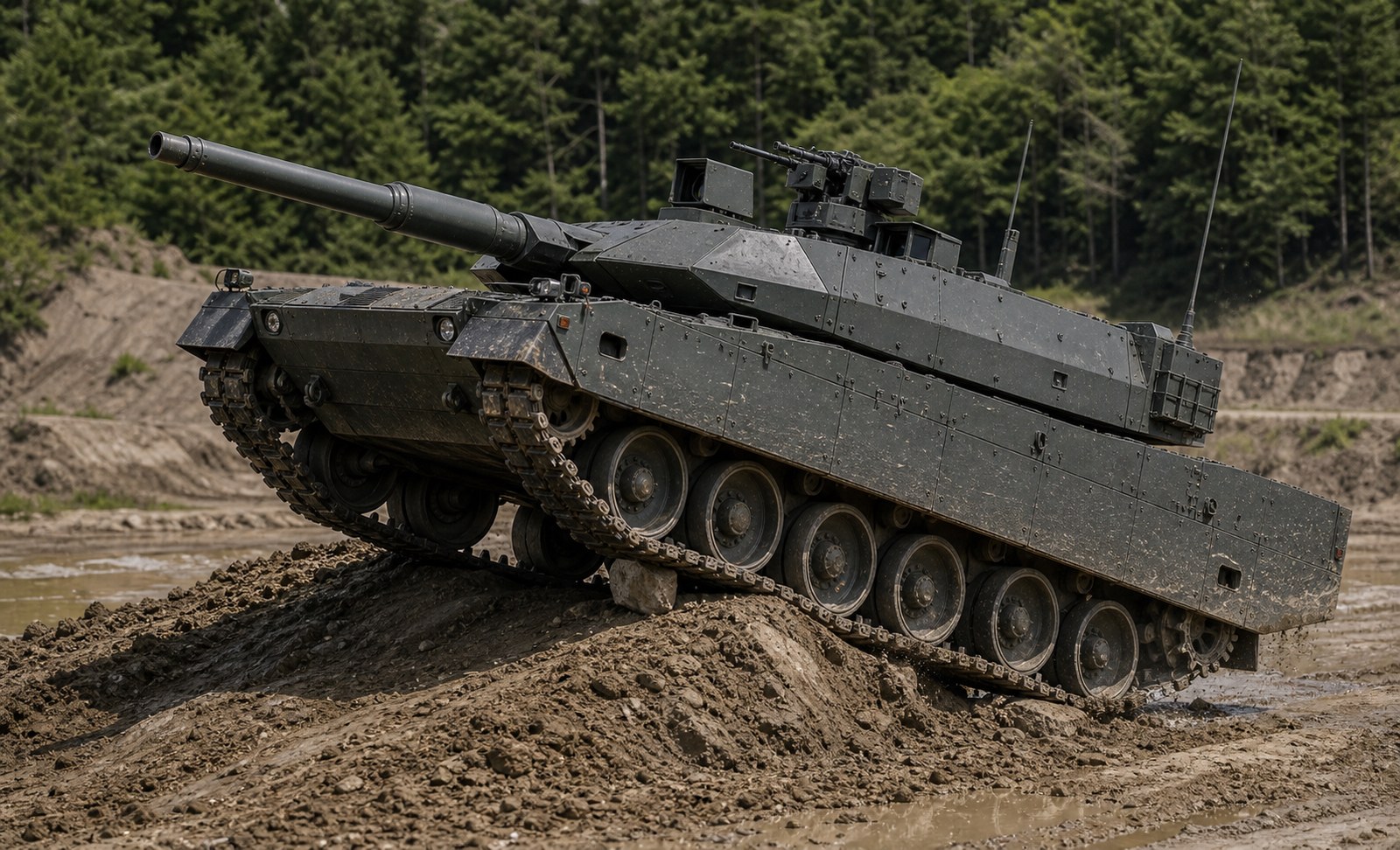 10式戦車のサスペンションと不整地機動を示すイメージ