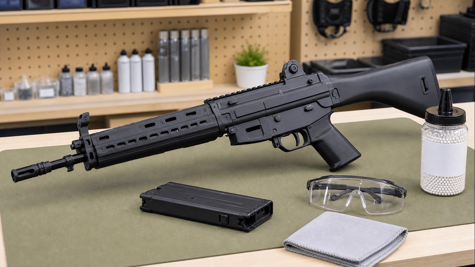 89式小銃エアガンと保護具のイメージ
