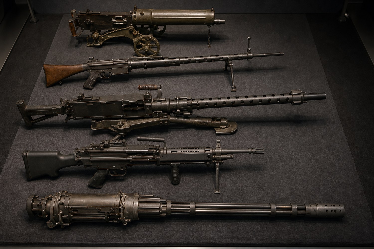 機関銃の進化を示す展示イメージ