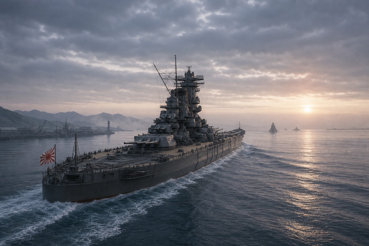 天一号作戦で出撃する戦艦大和のイメージ