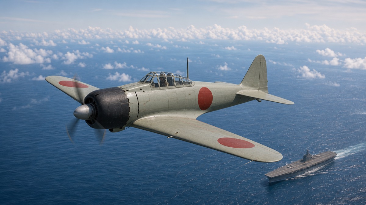 太平洋上空を飛ぶ零戦21型のイメージ