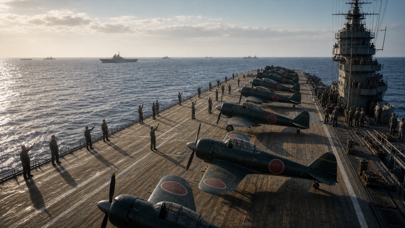 空母瑞鶴の飛行甲板で艦載機を運用するイメージ