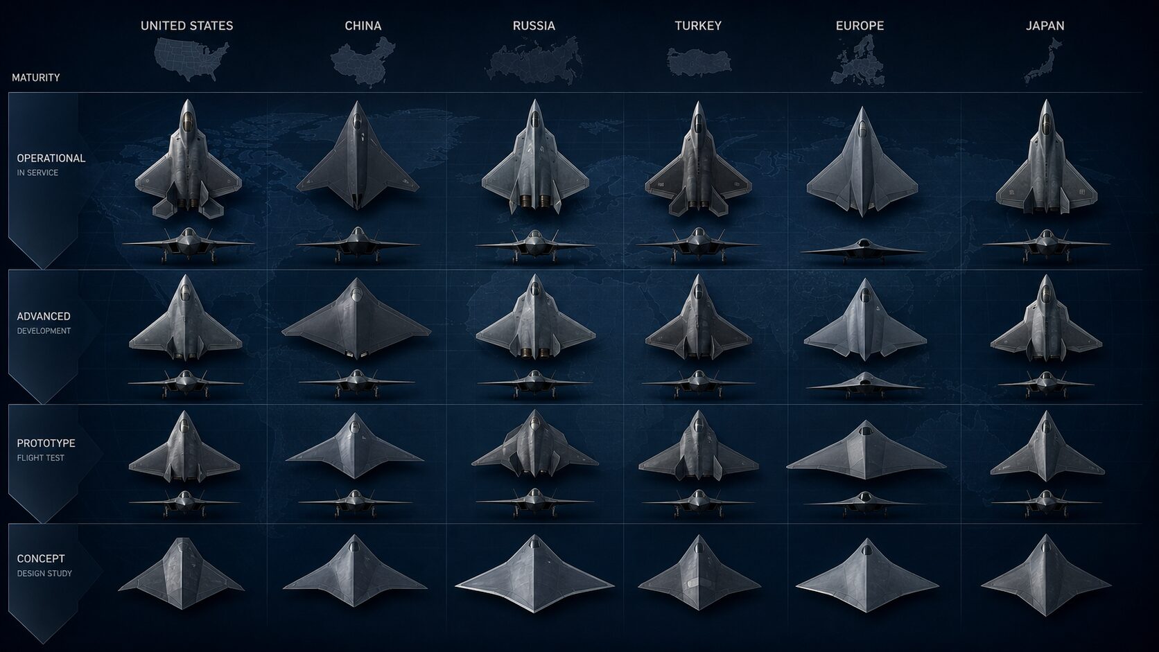 世界各国のステルス機と開発成熟度