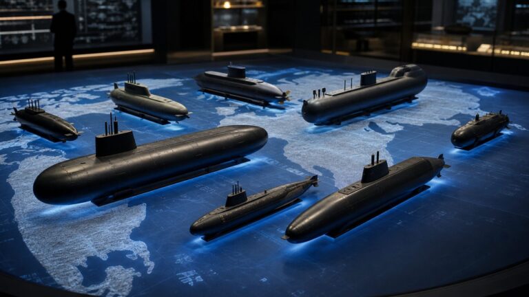 世界各国の潜水艦戦力を規模別に比較した展示