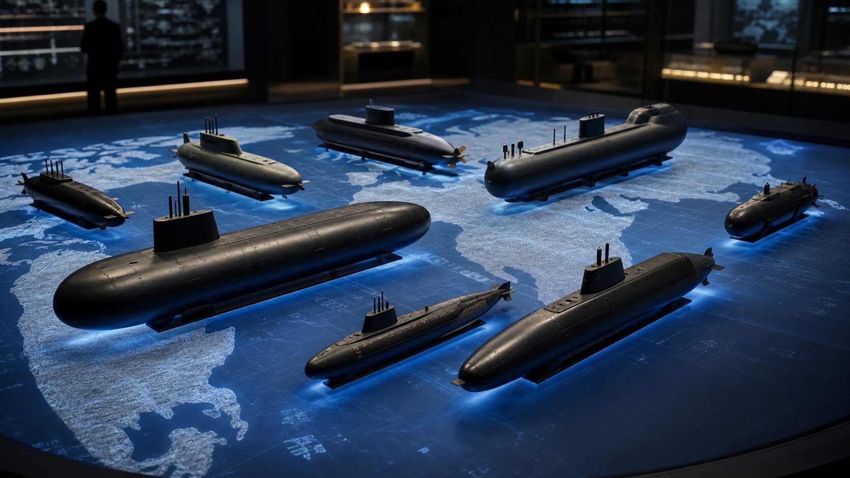 世界各国の潜水艦戦力を規模別に比較した展示