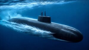 深海を高速航行する攻撃型原子力潜水艦