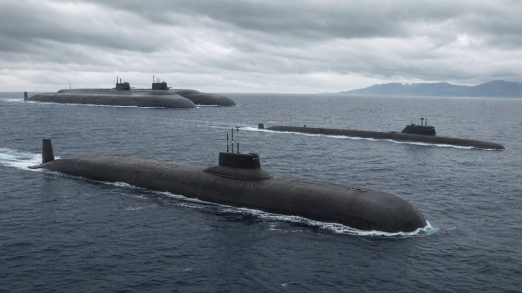 巨大潜水艦を規模順に並べた海中の艦隊