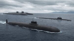 巨大潜水艦を規模順に並べた海中の艦隊
