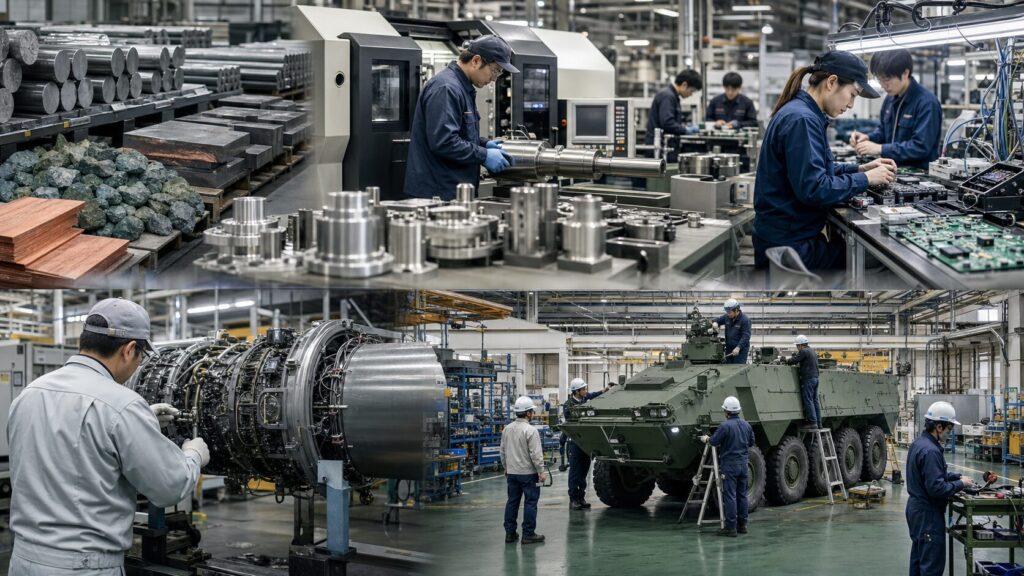 素材から完成装備まで多層につながる防衛産業の製造現場