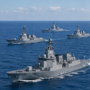 異なる設計思想を持つ現代駆逐艦が航行する外洋