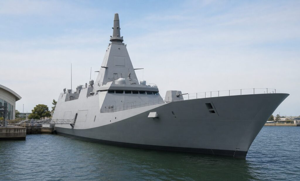 港で確認するもがみ型護衛艦