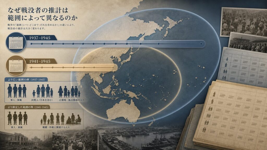 集計範囲によって変わる太平洋戦争の死者数