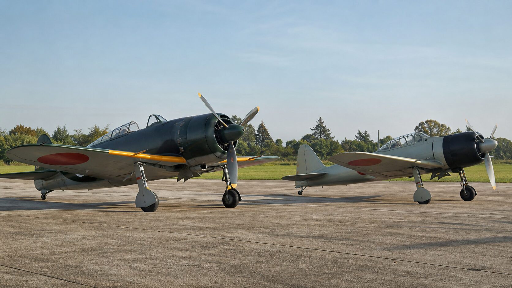 紫電改二一型と零戦五二型を並べた機体比較