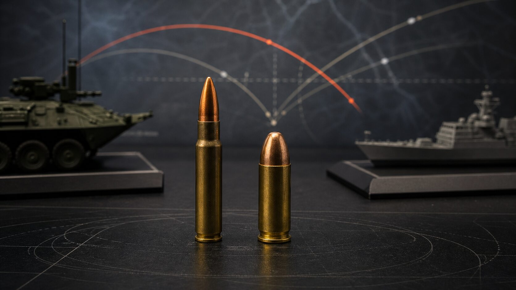 5.7×28mm弾と9×19mm弾の外形と設計思想の差