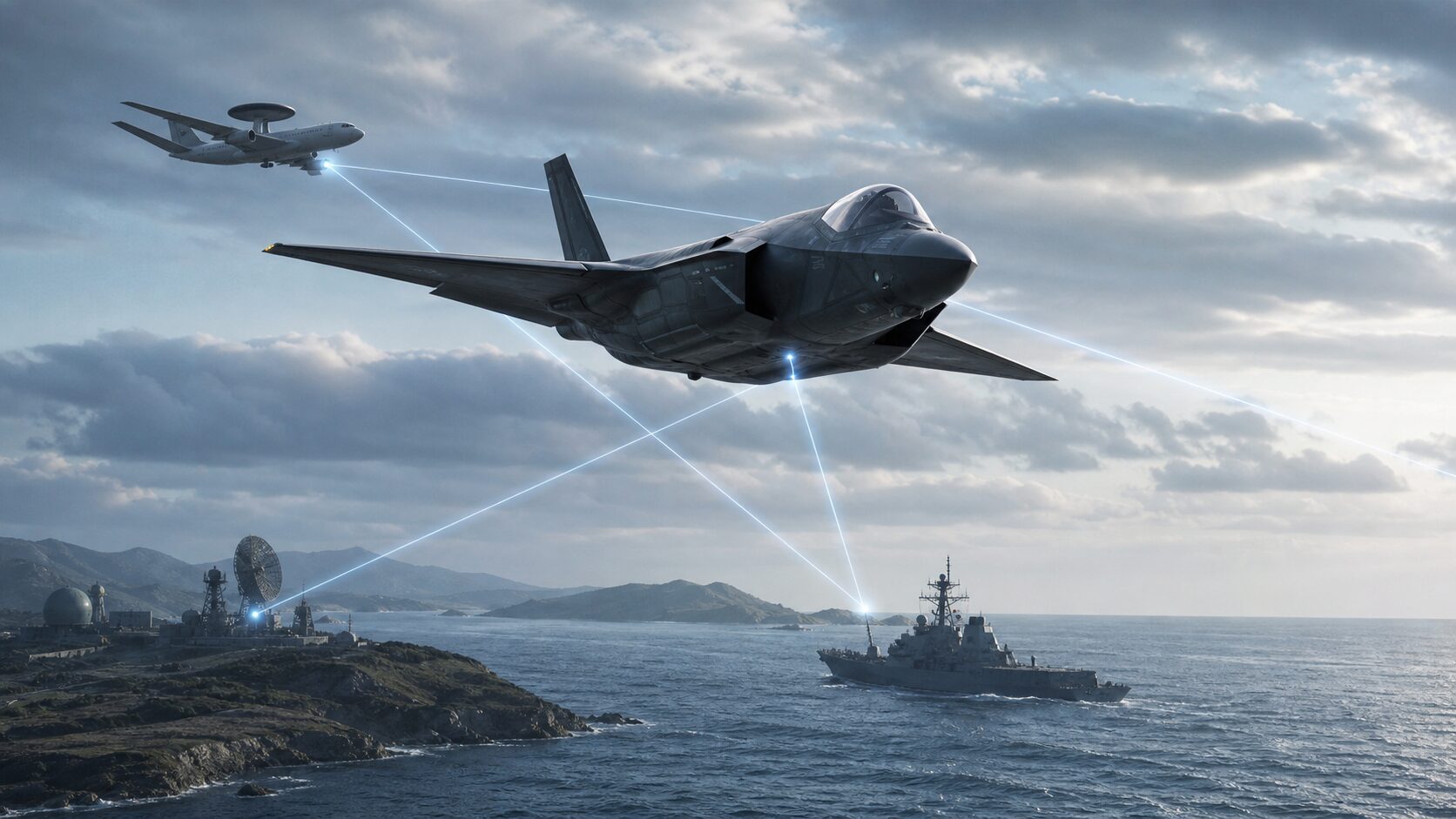 ステルス戦闘機が艦艇と地上部隊へ情報を共有するネットワーク