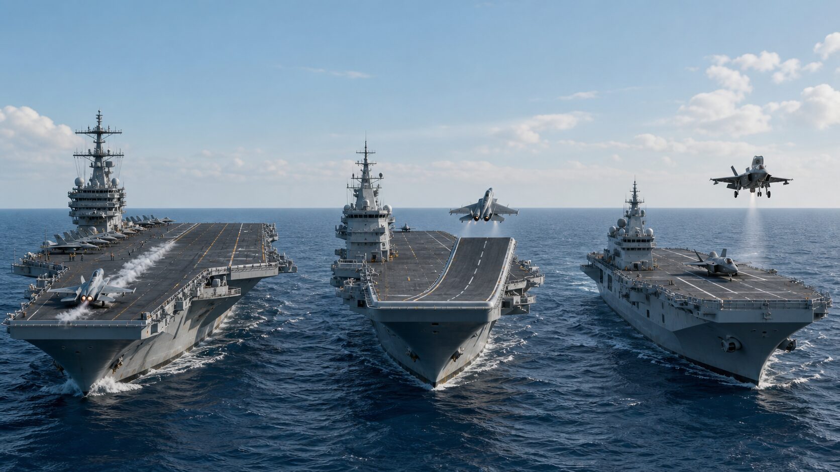 CATOBAR・STOBAR・STOVLの三方式で艦載機を運用する空母