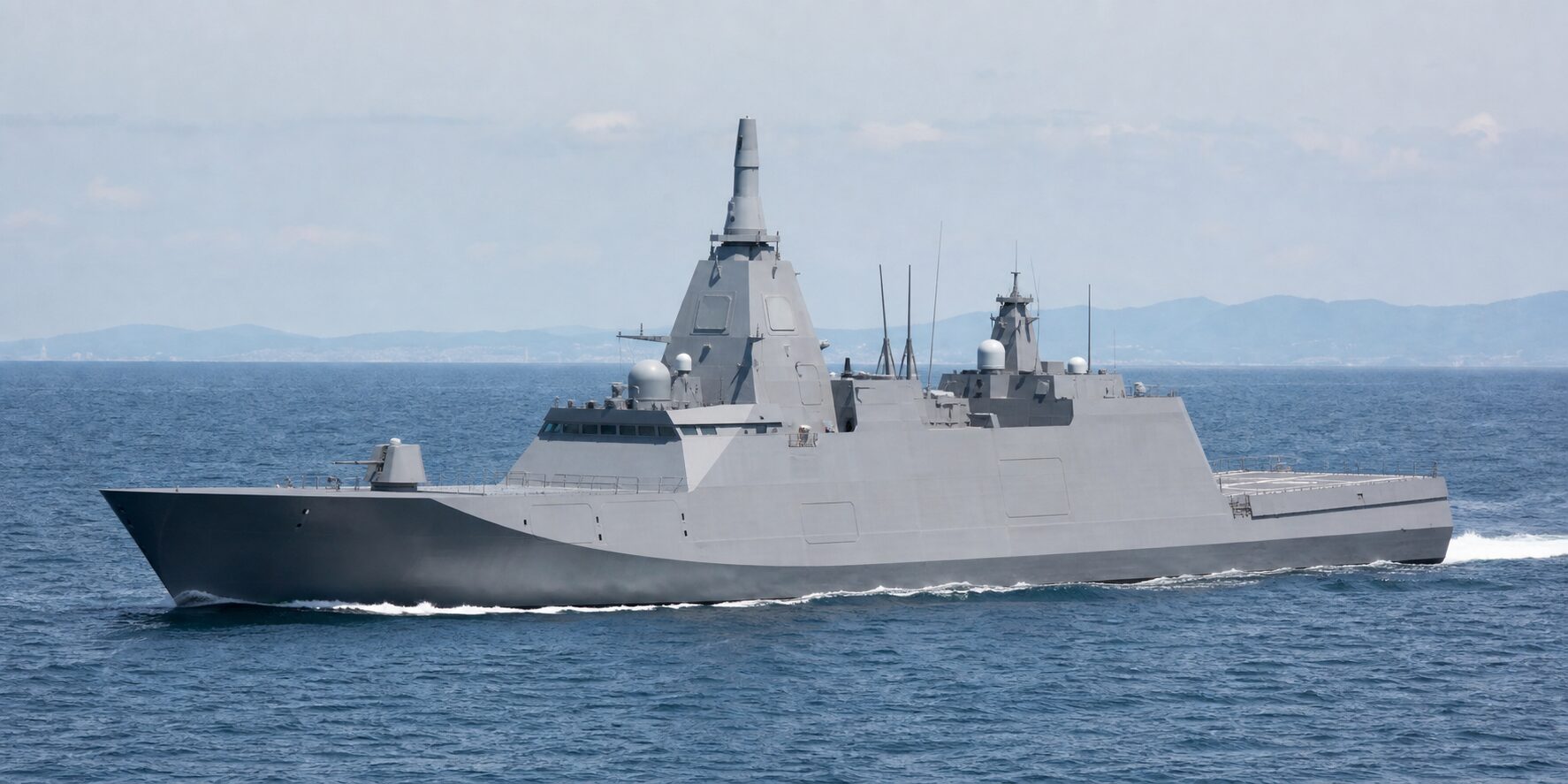 航行するもがみ型護衛艦