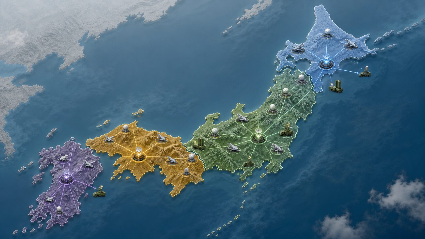 北部・中部・西部・南西の各方面隊が担う地域別防空