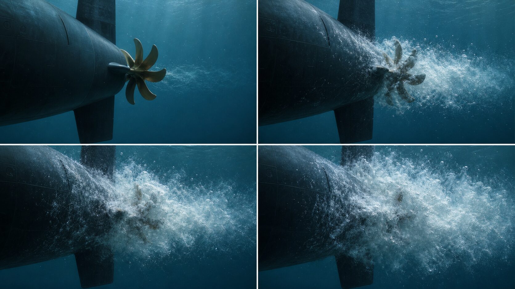 潜水艦の推進器周辺で増えるキャビテーション