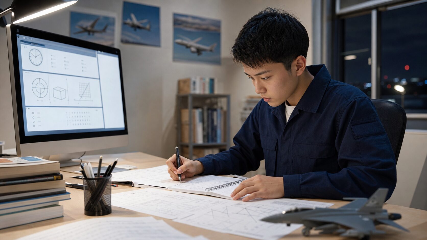 航空学生の筆記・適性検査へ向けて学習する受験生