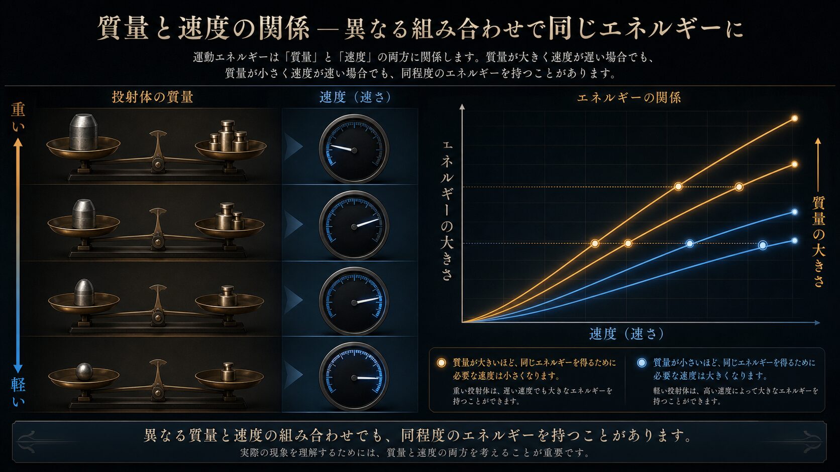 弾丸重量と速度から見る運動エネルギー