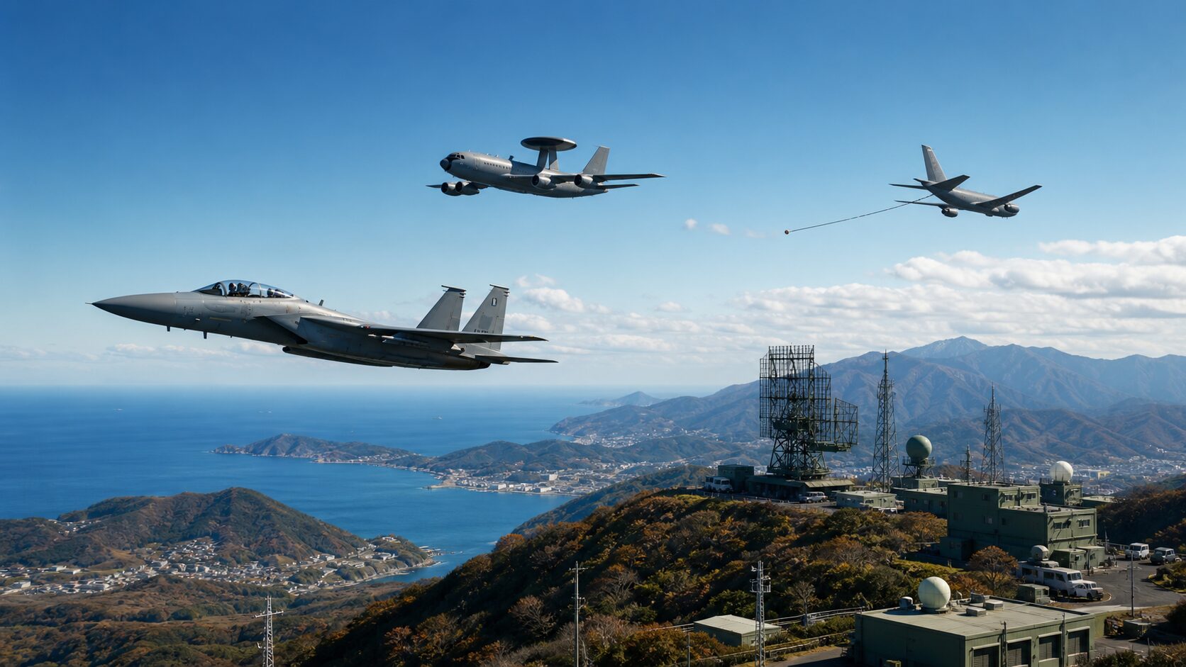 戦闘機を早期警戒機・給油機・地上レーダーが支える防空体系