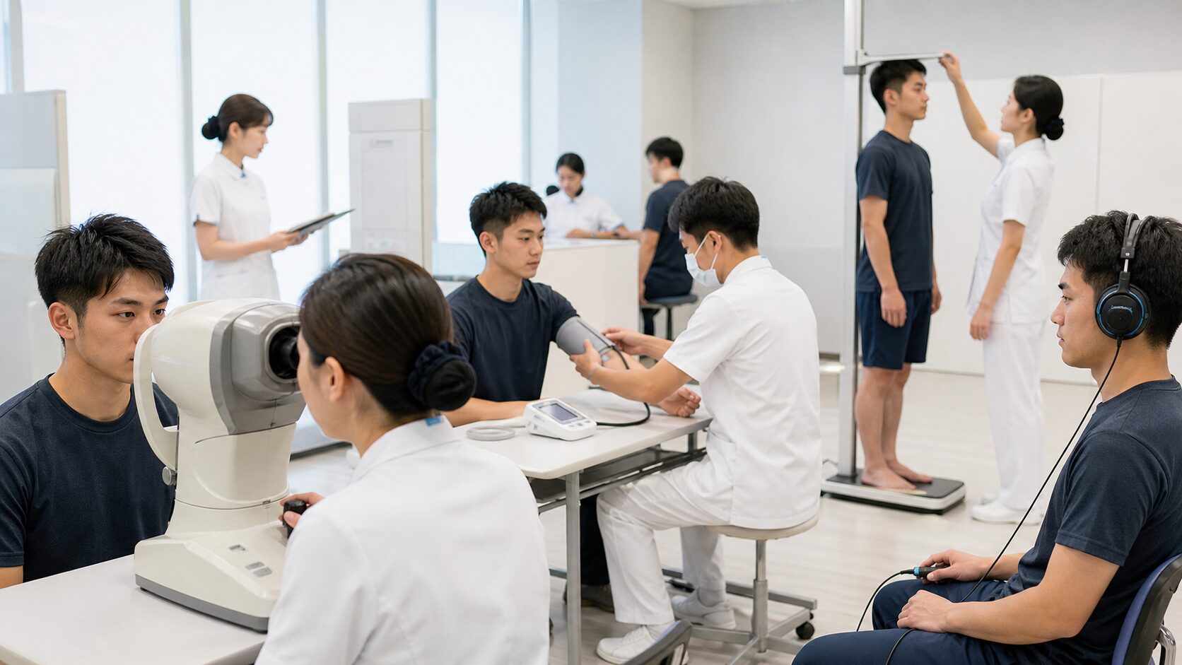 視力・聴力・血圧などを確認する身体検査