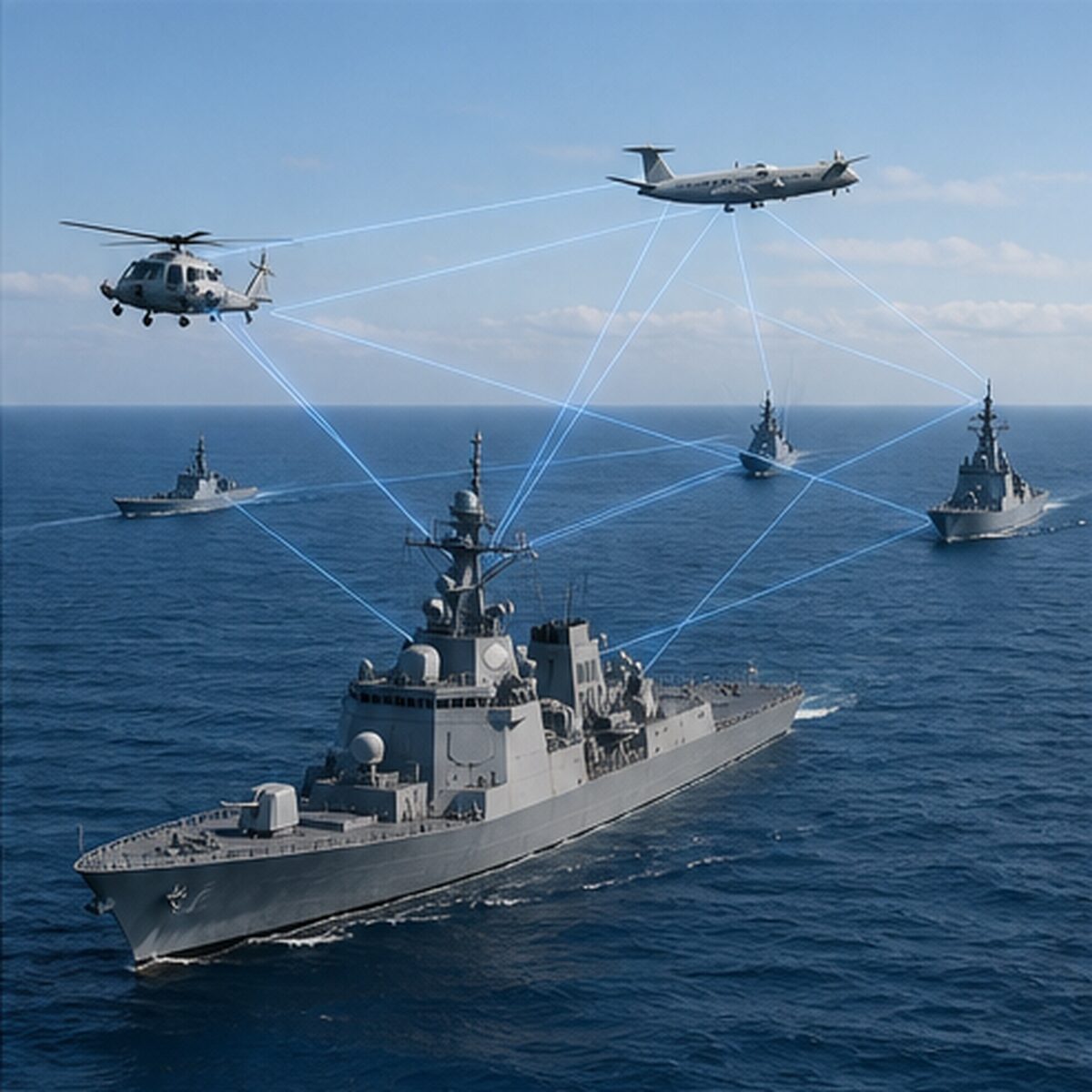航空機や僚艦と探知情報を共有するミサイル護衛艦