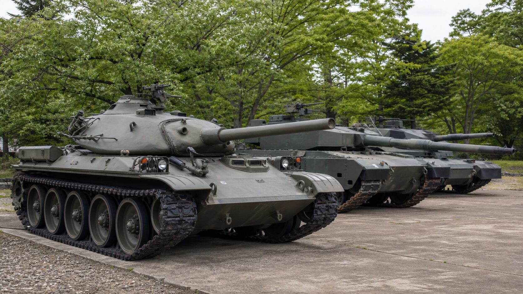74式戦車と後継戦車の比較展示