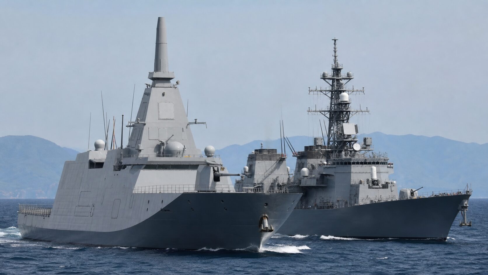 まや型と旧世代イージス艦の比較航行
