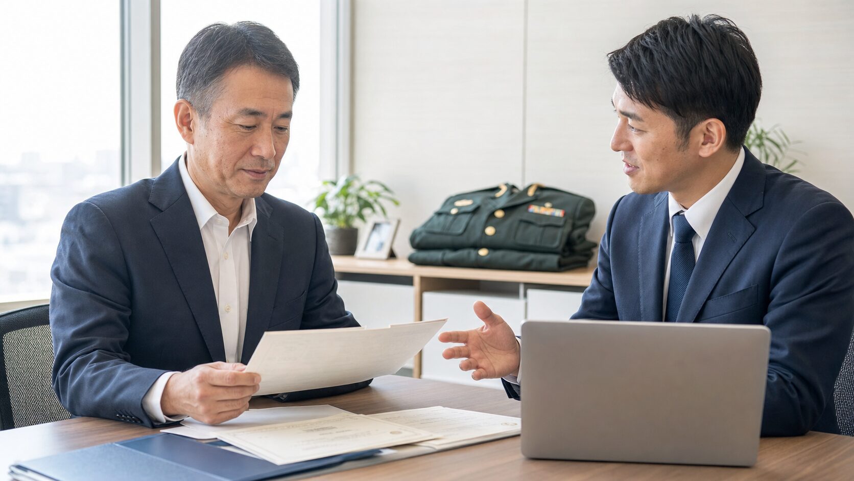退職後の再就職計画を相談する元幹部自衛官