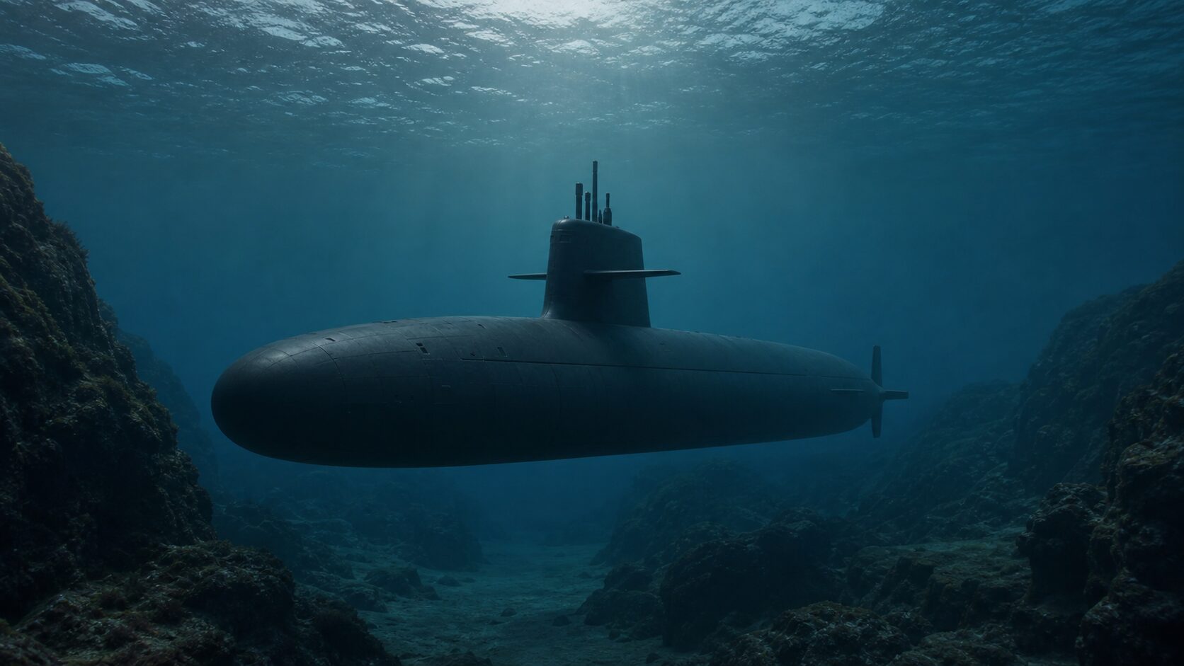 低速で静かに索敵する日本の通常動力潜水艦