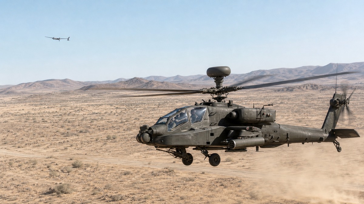 AH-64Eアパッチと無人機連携のイメージ