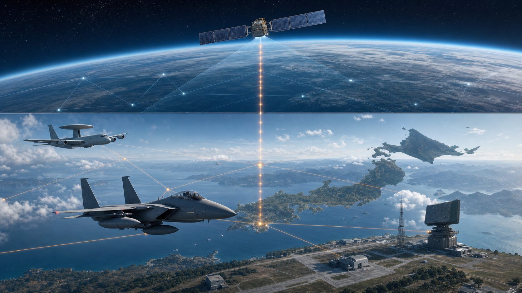 航空防衛と宇宙監視を情報網で結ぶイメージ