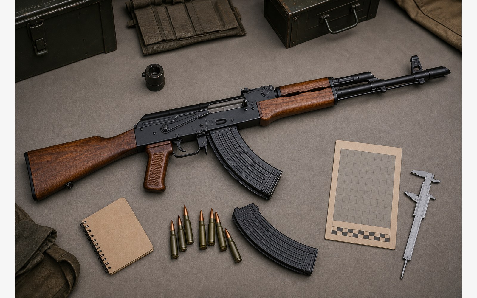 AK-47の基本スペックをイメージした装備写真